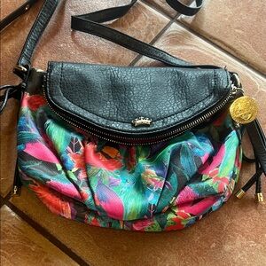 Juicy Couture Black Crossbody Shoulder Bag with Multicolor Floral Print